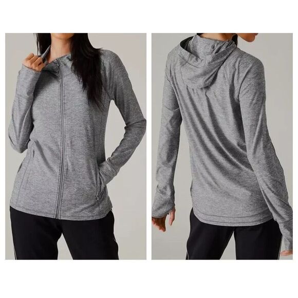 Athleta Women's Sz S Gray Heather Pacifica Illume UPF Relaxed Hooded Jacket - Picture 12 of 12